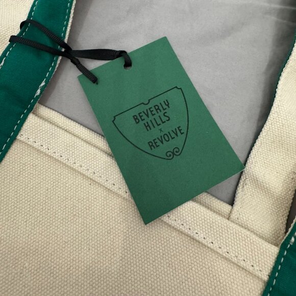 REVOLVE x BEVERLY HILLS Green & Cream Tote Bag - NWT! - Picture 3 of 6